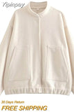 Yipinpay Oversize Bomber Jacket Women Beige Baseball Jackets For Women 2023 Long Sleeve Spring Jacket Woman New In Outerwears 0406