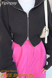 Yipinpay Lapel Double Zipper Cardigan Candy Sueters Mujer Pull Jumpers Y2k Clothes Oversized 2023 Sweaters for Women Black Fall Lazy