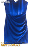 Yipinpay Blue Velvet Dress Women Off Shoulder Corset Dress Woman Backless Sexy Short Dresses Ruched Evening Party Dresses For Women