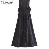 Yipinpay Women Elegant Solid Long Dresses 2023 Summer Zipper Sleeveless Oversized Dresses Fashion Party Vestidos