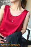 Yipinpay Summer Plus Size Women's Blouse Sleeveless Suspenders V-neck Loose Casual Fashion Vest Women Satin Silk Top Bottoming Shirt