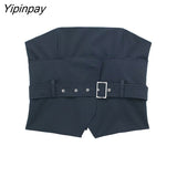 Yipinpay Fashion Women Corset Wrap Chest Tops With Belt Casual Back Zipper Sleeveless Sexy Asymmetrical Summer Sling Tops