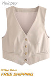 Yipinpay Fashion 2023 Women's Vest Linen Summer Sleeveless Vests for Women Chic Single-breasted V-Neck Female Casual Vests Tops