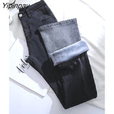 Yipinpay Winter Warm High Waist High Elastic Thickened Mini Flare Jeans Woman Lengthened Plus Velvet