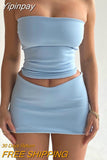 Yipinpay Elegant Sexy Strapless Solid Crop Top And Skirt 2 Piece Set Outfits For Women Fashion Co-Ord Sets Matching Sets Streetwear