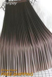Yipinpay Woman's Spring Autumn Pleated Skirt Casual Korean Fashion Gradient Streetwear Skirts for Women Vintage Long Midi Skirt
