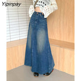 Yipinpay Vintage Long Denim Skirt Woman Jean Skirts For Ladies A Line