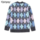 Yipinpay Women Winter Thicken Argyle Knitted Sweater Coats 2023 Fashion Jewelry Buttons Cardigan Tops Female Long Sleeve Chic Top