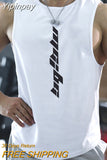 Yipinpay Men Fashion Sports Vest Letter Print Round Neck Wide Shoulder Sleeveless Tank Tops Quick-Drying Breathable Basketball T-Shirts