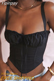 Yipinpay Summer Corset Cropped Top Sexy Black Elegant Lace Up Bodycon Tank Top for Holiday Party Boning Women Camis Top 2023