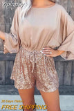 Yipinpay party jumpsuit for women 2023 new fashion Batwing Sleeve Drawstring Sequin Romper