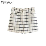 Yipinpay Cropped Women Plaid Blazer Jacket 2023 Autumn Female Fashion Streetwear Ladies Coat Pockets Short Long Sleeve Girls Outfit