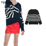 Yipinpay Fashion Ladies Striped Knitted Sweater 2023 Autumn Winter Sailor Collar Pullover Tops Long Sleeve Casual Streetwear