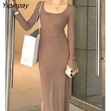 Yipinpay Casual Square Collar Knitted Pencil Dress Women 2023 Autumn Winter Full Sleeve Slim Split Long Badycon Dress Female
