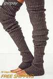 Yipinpay Womens Winter Warm Crochet Knit Leg Warmers  Casual Style Solid Color Footless Thigh High Socks Pile of Socks 2023 Black/Brown