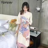 Yipinpay Women Dress Chinese Style Simply Cheongsam Vintage Sweet Improved Cheongsam Long Female Bing 2023 HOT Plus Size