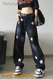 Yipinpay Fashion Pentagonal Jeans Women Fall High Street Y2K Baggy Jeans Straight Tube Wide Leg Mop The Floor Women Pants