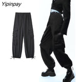 Yipinpay Fashion Women High Waist Cargo Pants 2023 Spring Autumn Elegant Street Zipper Female Solid Long Trousers