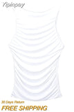 Yipinpay 2023 Black Crop Top Women Ruched Tank Tops Y2k Streetwear White Sleeveless Top Female Fashion Summer Sexy Tops Woman