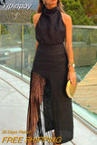 Yipinpay Tassel Slit Midi Skirt Woman Summer Black Long Skirts For Women Fashion 2023 High Waist Skirt Sets Elegant Women's Skirts