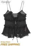 Yipinpay Black Ruffle Tank Top Female Sexy See Through Tops Woman Backless Sleeveless Transparent Top Women Streetwear Summer Tops 0406