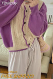 Yipinpay Puff Sleeve Twist Sweater Short Pull Winter Cardigans Women Chic Contrast Vintage Crop Sweaters Women Sueters