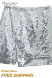 Yipinpay Silver Sequin Skirt Woman Glitter Short Skirt Women High Waist Sexy Mini Skirt Y2k Streetwear Fashion Slit Winter Skirts