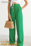Yipinpay Pleated Elegant Wide Leg Pants Women High Waist Floor-Length Palazzo Trousers With Pocket Fashion Lady Office Pants