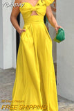 Yipinpay Summer Woman Long Jumpsuits Elegant Sexy Sleeveless Ruffle Hem One Shoulder Wide Leg Jumpsuit New Fashion Casual One Pieces