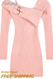 Yipinpay One Piece Dress Korean Fashion 2023 Winter Sexy Bodycon Y2k Mini Dress Woman Long Sleeve Solid Knitted Dress Slim Casual