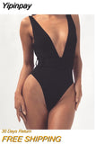 Yipinpay Cut Swimwear Women 2023 Solid One Piece Swimsuit Female High Waist Monokini V-Neck Sexy Bathing Suit Swim Suit Black Red