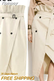 Yipinpay Paperbag Long Skirts For Women Fashion 2023 Wrap High Waist Skirt Women Gabardine Slit Midi Skirt Elegant Women's Skirts