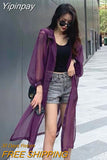 Yipinpay Summer Mid-length Women's Shirts and Blouses Fashion Sunscreen Clothing Thin Cardigan Chiffon Beach Top Oversized Shirts
