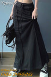 Yipinpay Streetwear Y2k Long Skirt Women Fashion Casual Black Lace-up High Waist Patchwork Sexy Slim Knitted Maxi Skirt Gothic