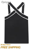 Yipinpay 2023 Black Knit Tank Top Female Off Shoulder Crop Tops For Women Backless Sleeveless Top Woman Streetwear Sexy Summer Tops