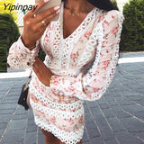 Yipinpay Print Lace Trim Bodycon Dress