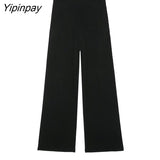 Yipinpay Women Velvet Blazer Suit Sets 2023 Spring Autumn 2Pcs Office Outfits Solid Jacket+Zipper Trousers Basic Long Pant Outwear