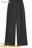 Yipinpay Y2k Fashion Women Wide Leg Pants Female Solid with Pleated High Waist Trousers Ladies Chic Elegant Casual Loose Pants