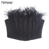 Yipinpay 2023 Women's Sexy Solid Color Feather Tops Fashion Sleeveless Shirts Comfort Tank Up Female Slim Suspender Lingerie
