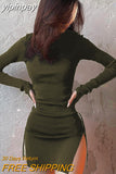 yipinpay Dress Long Sleeve Mini Dress Women Side Slit Drawstring Female Dress Autumn Winter Clothes Streetwear Bodycon Y2K Dress