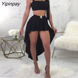 Yipinpay Women Clothes Thick Strap Square Neck Top & Dip Hem Skirt Set Casual Look for Women 2023