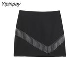 Yipinpay Fashion Women Tassel Mini Skirt 2023 Spring Autumn Causal Solid Vintage A-line Back Zipper Sexy Skirt Streetwear