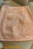 Yipinpay White Mini Buttock Wrapped Pink Sequin Skirt for Women Y2k Jupe Sexy Faldas Vintage Harajuku Sense Design Slim Spring