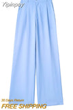 Yipinpay Gray Striped Pants Women High Waist Baggy Pants Woman Office Casual Summer Women's Pants Y2k Streetwear Wide Leg Trousers