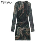 Yipinpay 2023 Women Mini SexyTulle Dresses Spring Summer Elegant Party Sheath Slim Dress Long Sleeve O-Neck Vestidos