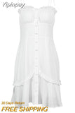 Yipinpay Cotton White Spaghetti Strap Sexy Bodycon Dress Women Breasted Mini Sundress Summer Lace-Up Ladies Corset Dress 2023