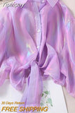 Yipinpay Sweet Women Chiffon Shirts Fashion Laser Korean Long Sleeve Summer Crop Tops Beach Vacation Sun Protection Shirt