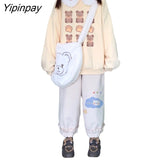 Yipinpay Autumn Set Women Loose Cute Peter Pan Collar Printed Sweater + Corduroy Pants Two-piece Suit