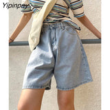 Yipinpay High Waist Denim Shorts Feminino 2023 Spring Oversized Casual Jeans Shorts Women White Wide Leg Short Pants