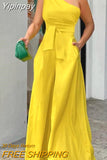 Yipinpay Woman Long Jumpsuits Elegant One Shoulder Sleeveless Wide Leg Jumpsuit New Fashion Casual One Pieces Female Clothes Outfits